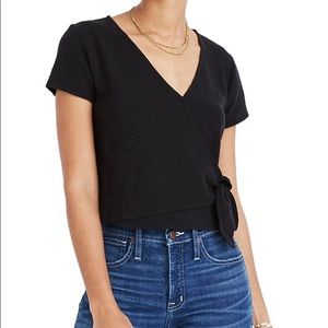 Madewell Texture & Thread Wrap-Tie Top - Black